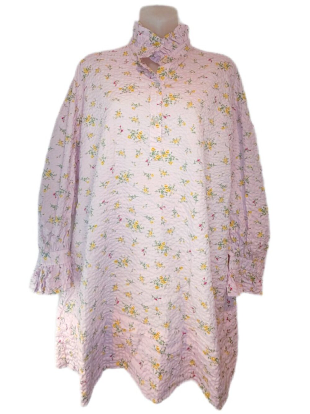 NWT Zara Pink Floral Mini Dress Ruffle Neck Long Sleeve Cottagecore Size M